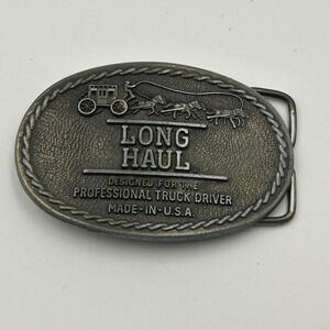 80s Long Haul Belt Buckle Mens OS Bronze VTG Stagecoach Trucker Americana USA